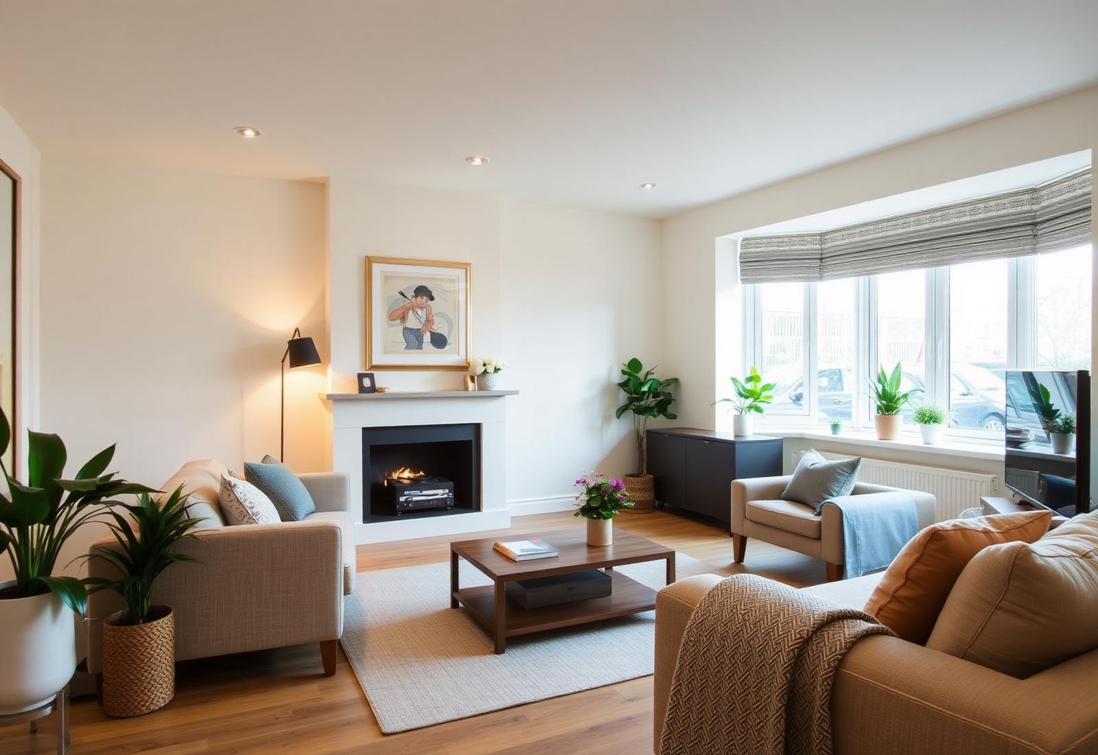 Warm, professionally styled short-let apartment interior in Berkshire